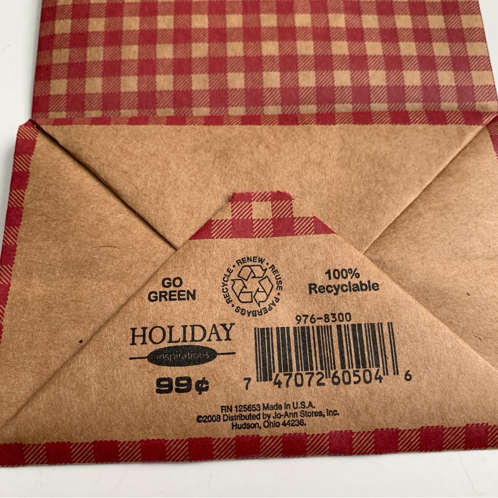 Red and Green Gingham Gift Bags with Festive Tissue Paper Bundle Farmhouse - Picture 7 of 17